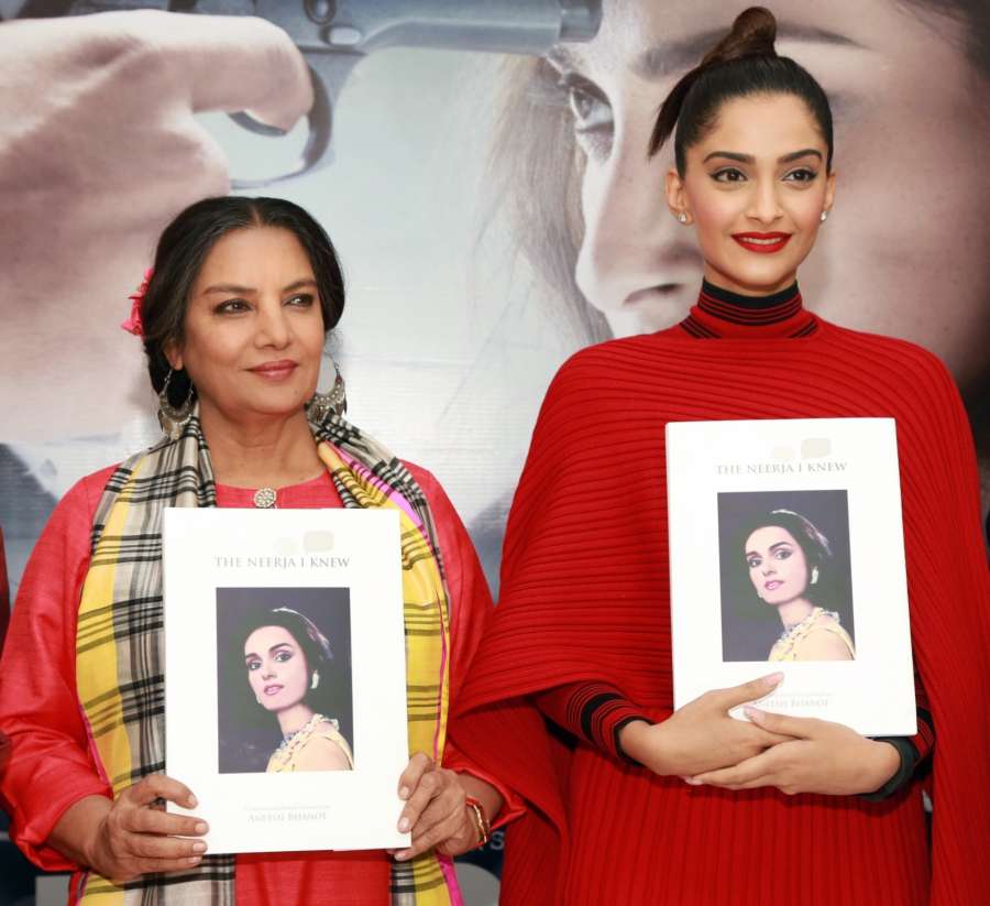 New Delhi: Actresses Sonam Kapoor and Shabana Azmi during the launch of book "The Neerja I Knew", in New Delhi on Feb 15, 2016. (Photo: Amlan Paliwal/IANS)