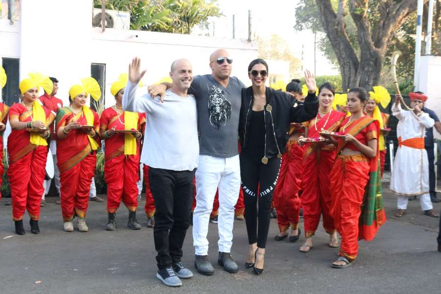 Mumbai: Filmmaker D J Caruso actors Vin Diesel and Deepika Padukone coming out from Kalina Airport in Mumbai on January 12, 2017. Vin Diesel is visiting India for the promotions of his film xXx - Return of Xander Cage. (Photo: IANS)