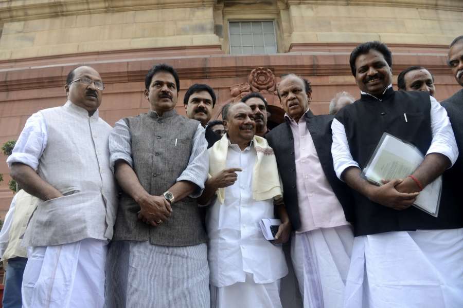 New Delhi: Congress leader and Rajya Sabha member, AK Antony with other members at Parliament House on Nov. 18, 2016. (Photo: IANS)