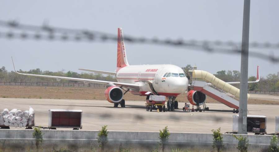 Bhopal: The Kochi bound Air India aircraft that made emergency landing at Bhopal airport due a technical problem on May 10, 2016. (Photo: IANS)