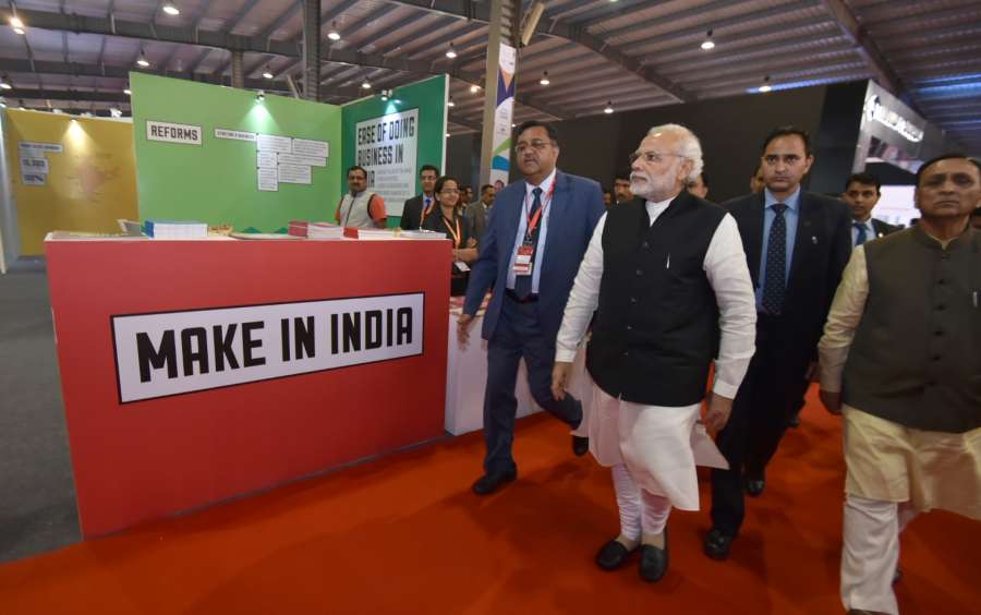 Gandhinagar: Prime Minister Narendra Modi visits the Global Trade Show, on the sidelines of the Vibrant Gujarat 2017, at Exhibition Ground, in Gandhinagar on Jan 9, 2017. (Photo: IANS/PIB)