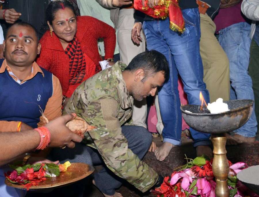 Tamar: India's limited-overs captain MS Dhoni pays obeisance at Dewri Mandir in Tamar 60 km from Ranchi on Dec 28, 2016. (Photo: IANS)