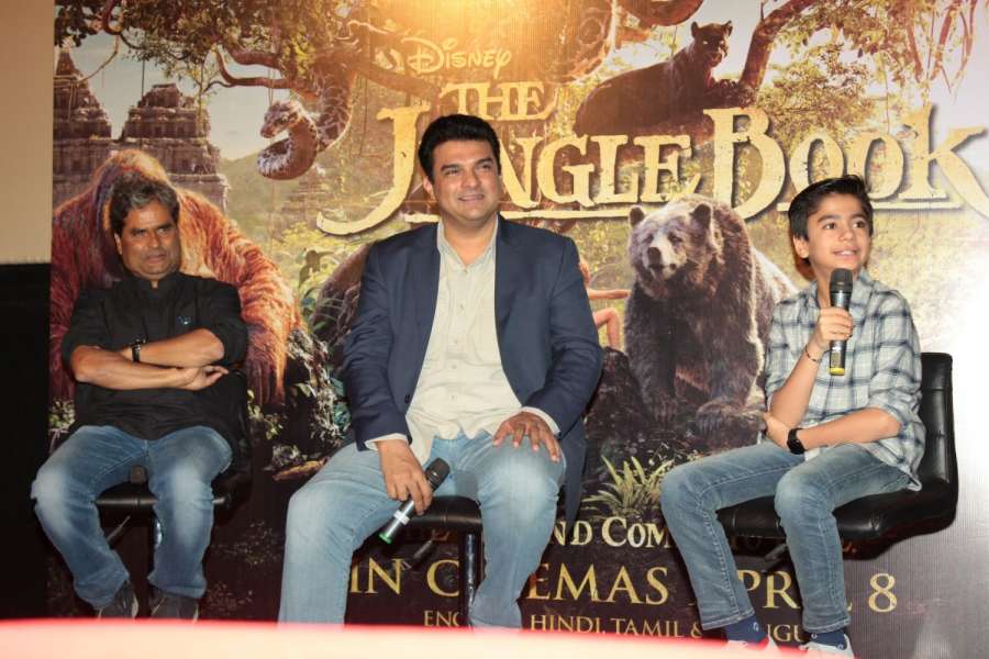 Mumbai: Filmmaker Vishal Bhardwaj, Hollywood actor Neel Sethi and Siddharth Roy Kapoor, MD, Disney India during the press conference of film The Jungle Book in Mumbai, on March 28, 2016. (Photo: IANS)