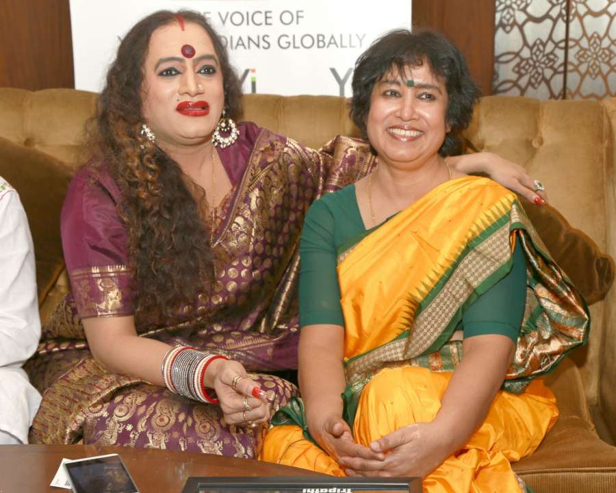 New Delhi: Author Taslima Nasrin and transgender rights activist Laxmi Narayan Tripathi during the CII young members conference, in New Delhi on March 26, 2016. (Photo: Amlan Paliwal/IANS)
