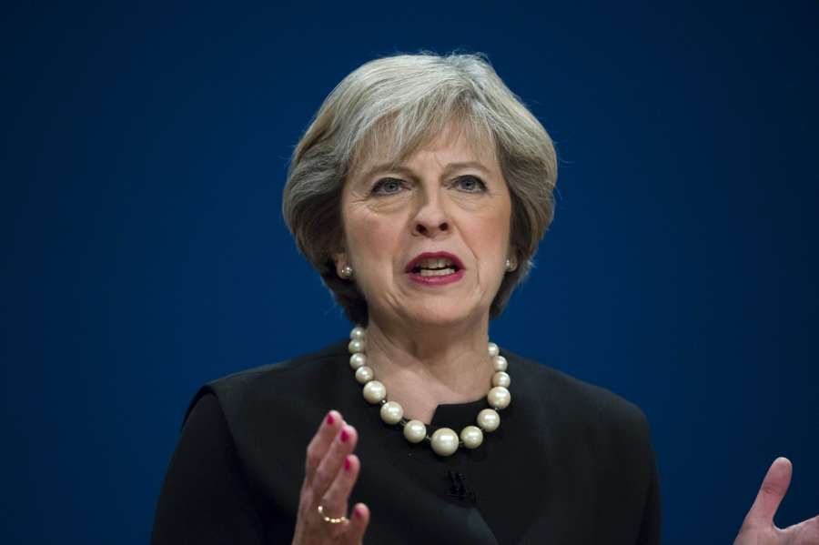 BIRMINGHAM, Oct. 2, 2016 (Xinhua) -- British Prime Minister Theresa May speaks on the first day of the Conservative Party Conference at the International Convention Centre in Birmingham, Britain on Oct. 2, 2016. British Prime Minister Theresa May opened the Conservative Conference in Birmingham Sunday by telling MPs and opponents of Brexit that they will not stand in the way of Britain leaving the European Union (EU). (Xinhua/IANS)