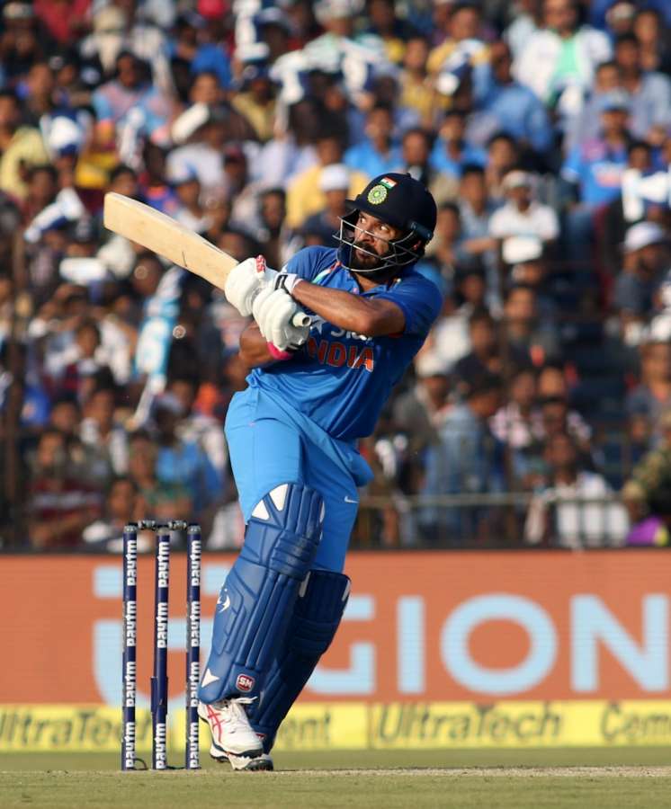 Cuttack: Yuvraj Singh of India plays a shot during the Second One Day International cricket match between India and England at Barabati Stadium in Cuttack on Jan 19, 2017. (Photo: Surjeet Yadav/IANS) by .