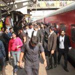 New Delhi: Crowd gathers at Hazrat Nizamuddin railway station to get a glimpse of actor Shah Rukh Khan who traveled from Mumbai to Delhi on August Kranti Express train to promote his upcoming film "Raees", in Delhi on Jan 24, 2017. (Photo: IANS) by .