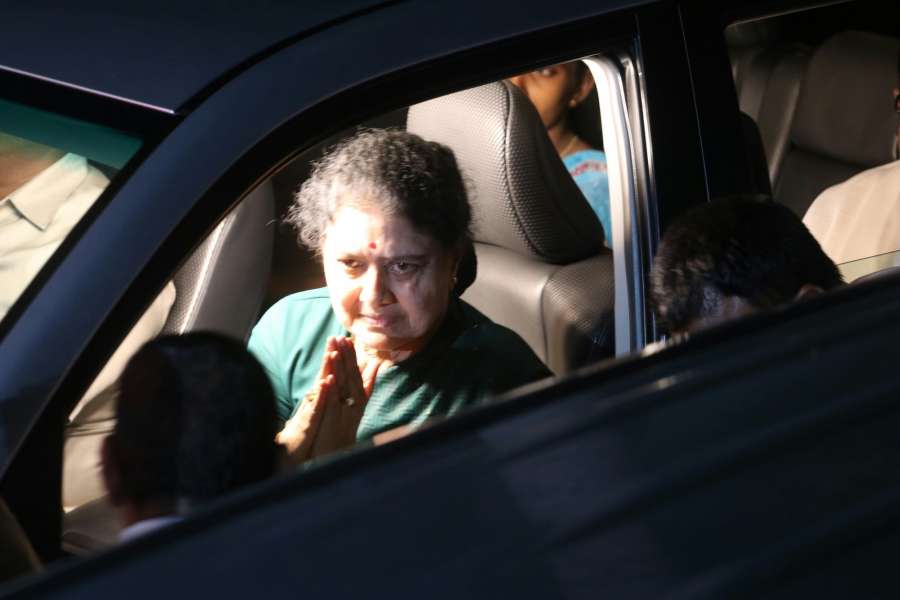 Chennai: AIADMK General Secretary V.K. Sasikala leaves the Kuvathur resort where she was living since past few days aft the Supreme Court directed Sasikala and the others involved in disproportionate assets case to "immediately" surrender before the trial court and ordered them to serve the remaining portion of their jail term, in Chennai on Feb 14, 2017. (Photo: IANS) by .