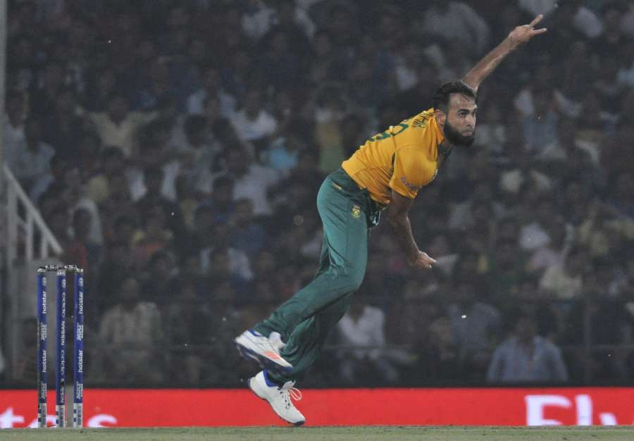 Nagpur: South African bowler Imran Tahir in action during a WT20 match between West Indies and South Africa at Vidarbha Cricket Association Stadium, Jamtha in Nagpur on March 25, 2016. (Photo: Nitin Lawate/IANS) by .