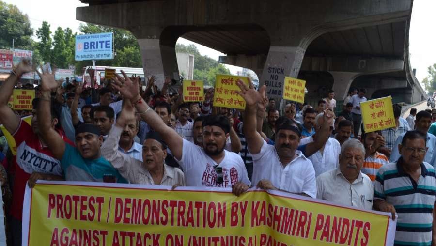 Jammu: Kashmiri Pandits stage a demonstration to press for their demands in Jammu on Sept 4, 2016. (Photo: IANS) by .