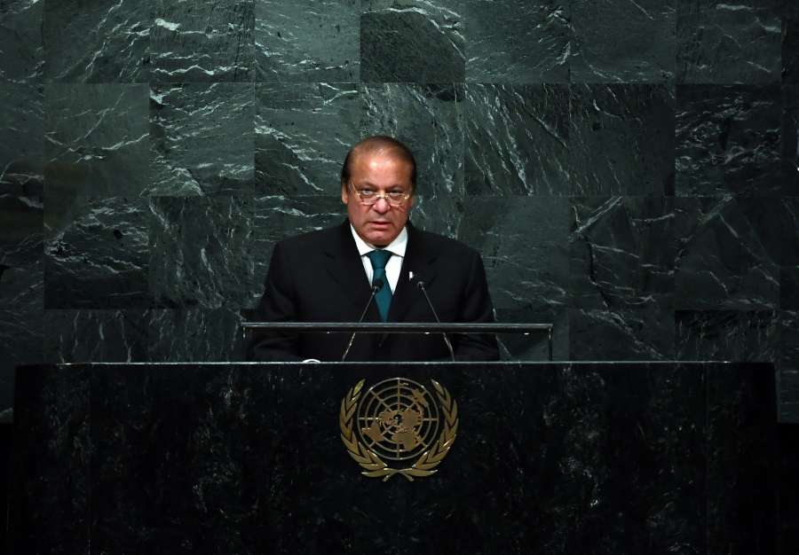 UNITED NATIONS, Sept. 21, 2016 (Xinhua) -- Pakistani Prime Minister Nawaz Sharif addresses the 71st session of United Nations General Assembly during the second day of general debate at the UN headquarters in New York, Sept. 21, 2016. (Xinhua/Yin Bogu/IANS) by .