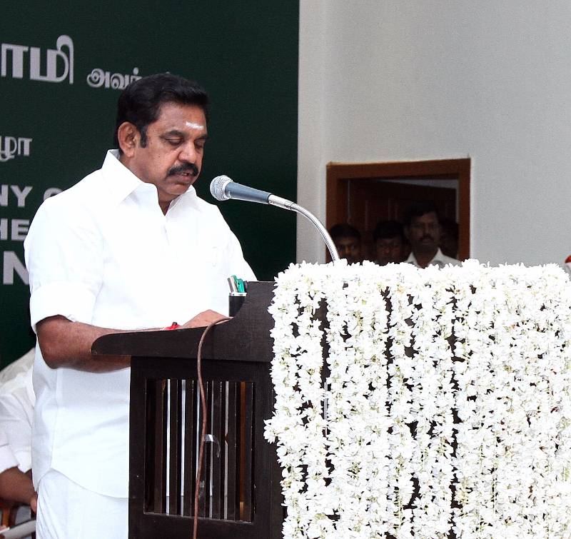 Chennai: AIADMK leader Edappadi K. Palaniswami swears in as the new Chief Minister of Tamil Nadu on Feb 16, 2017. (Photo: IANS) by .