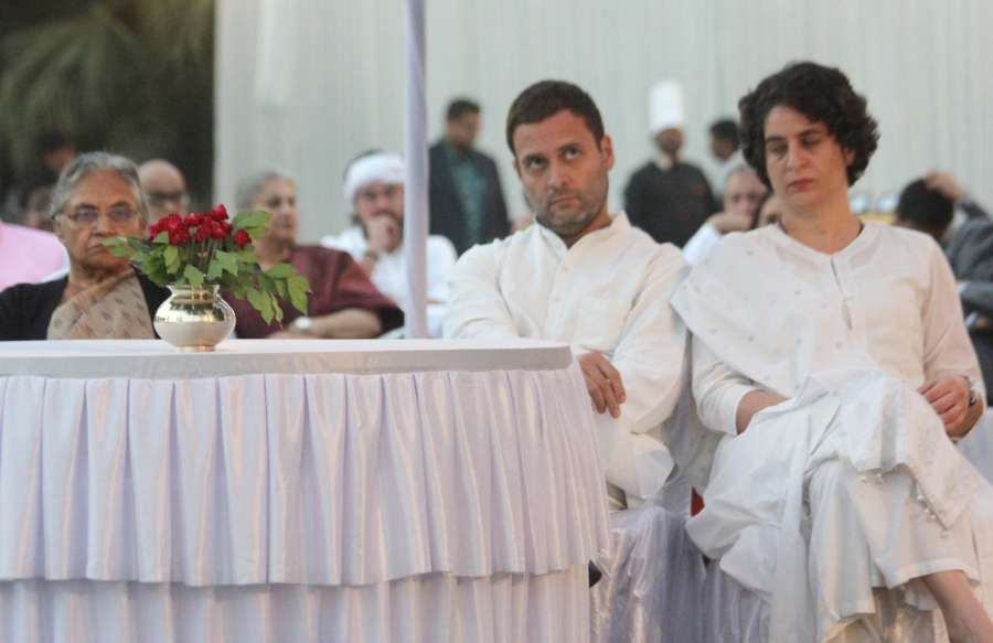 Allahabad: Congress vice-president Rahul Gandhi, Priyanka Gandhi Vadra and partys Chief Ministerial candidate in Uttar Pradesh Sheila Dikshit during the inauguration of an exhibition to mark the birth centenary of former Prime Minister Indira Gandhi at Swaraj Bhawan in Allahabad on Nov 21, 2016. (Photo: IANS) by .
