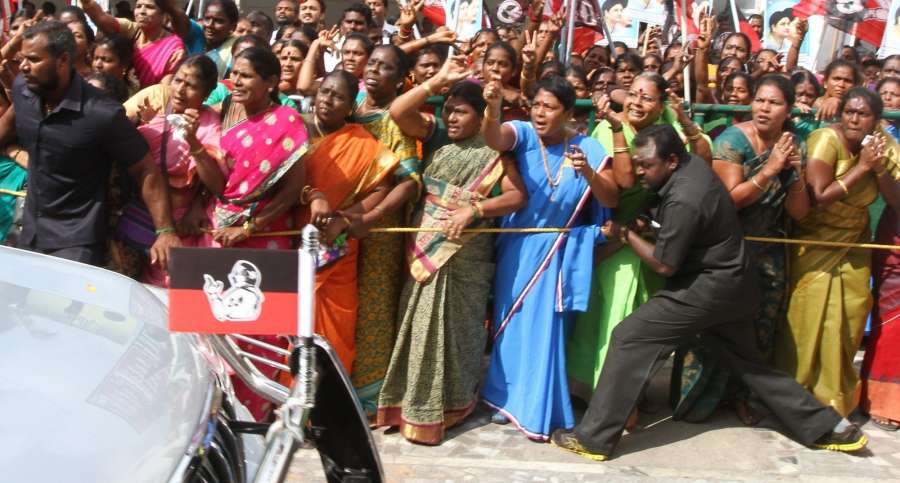 Chennai: AIADMK workers greet newly appointed AIADMK chief Sasikala at party headquarters in Chennai on Jan 4, 2016. (Photo: IANS) by .