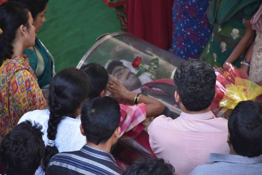 Hyderabad: Relatives of Srinivas Kuchibhotla, who was shot dead in the US last week in a suspected hate crime pay their last respect to him in Hyderabad, on Feb 28, 2017. (Photo: IANS) by .