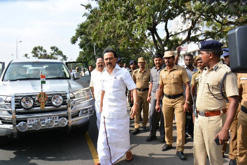 Chennai: DMK leader M. K. Stalin arrives to pay tribute to well-known actor, playwright and political analyst Cho Ramaswamy, who breathed his last in Chennai on Dec 7, 2016. (Photo: IANS) by .
