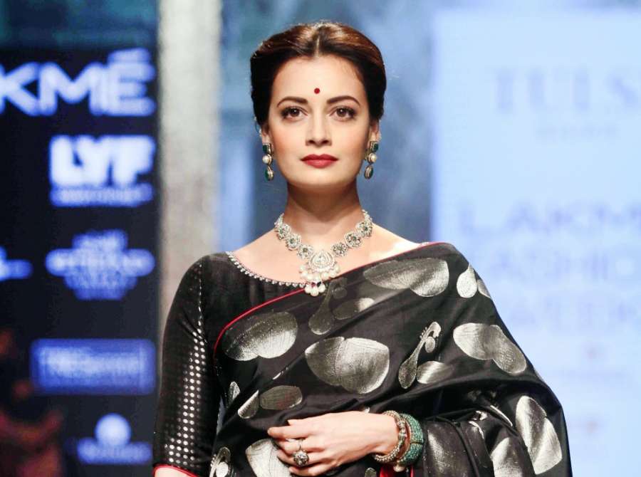 Mumbai: Actress Dia Mirza displays the creation of fashion brand Tulsi Silks by fashion designer Santosh Parekh during the Lakme Fashion Week Winter Festive 2016, in Mumbai on Aug 28, 2016. (Photo: IANS) by .