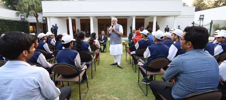 New Delhi: Prime Minister Narendra Modi interacting with the youth and children from Jammu and Kashmir, in New Delhi, on Feb 28, 2017. (Photo: IANS/PIB) by .
