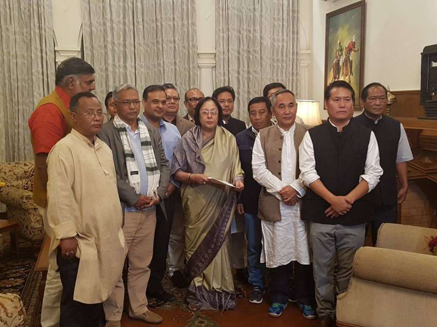 Imphal: Newly elected Manipur BJP MLAs meet Governor Najma Heptulla at Governor House in Imphal, Manipur on March 13, 2017. by .