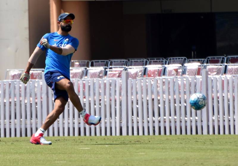 Ranchi: Indian captain Virat Kohli during a practice session ahead of the third test match between India and Australia at JSCA stadium in Ranchi on March 14, 2017. (Photo: IANS) by .
