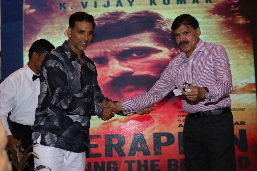 Mumbai: Actor Akshay Kumar during the launch of a book written by IPS officer K. Vijay Kumar on executed bandit Veerappan in Mumbai on April 19, 2017. (Photo: IANS) by .