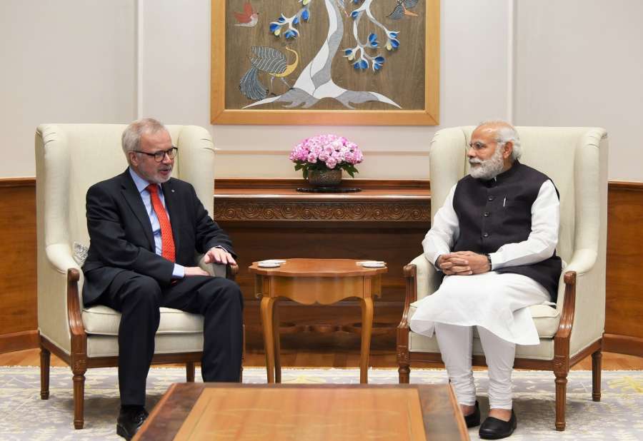 New Delhi: European Investment Bank President Dr. Werner Hoyer calls on Prime Minister Narendra Modi in New Delhi on March 31, 2017. (Photo: IANS/PIB) by .