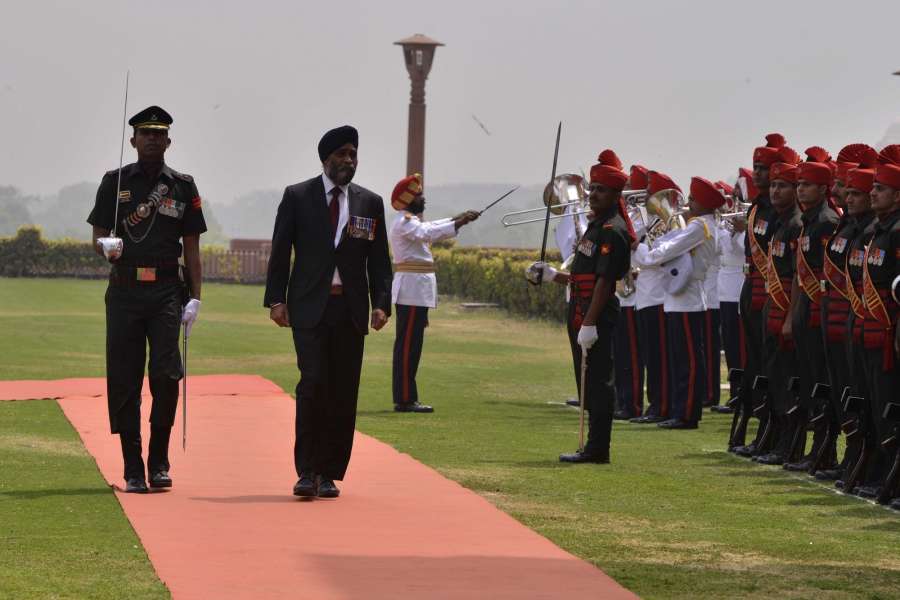 New Delhi: Canadian Defence Minister Harjit Singh Sajjan inspects guard of honour at South Block in New Delhi on April 18, 2017. (Photo: IANS) by .