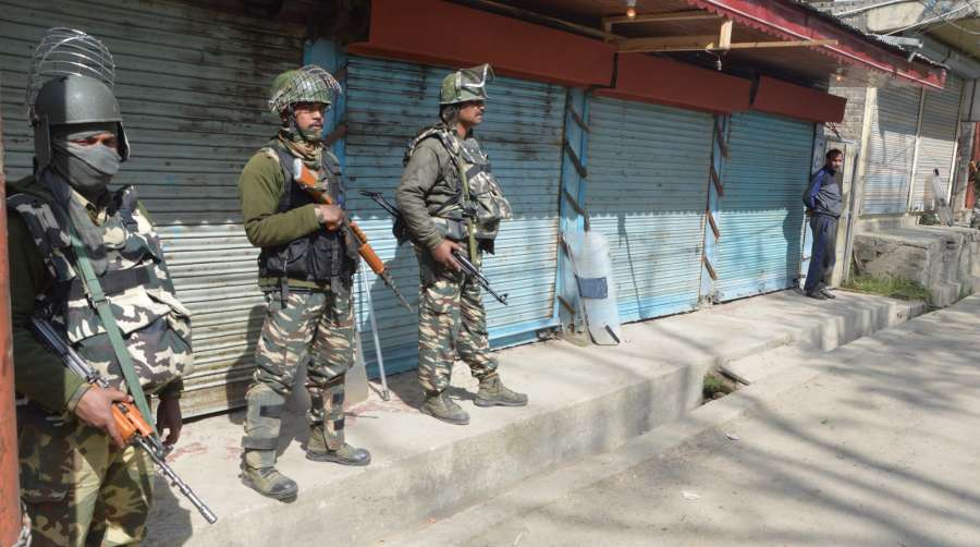 Budgam : Security beefed up during during re-polling in the Srinagar-Budgam Lok Sabha constituency where widespread violence on Sunday left eight people dead. Only 709 of the 35,169 electorate voted on Thursday. (Photo: IANS) by .