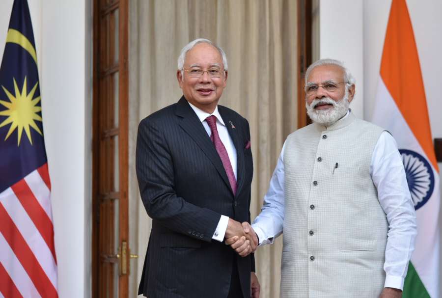New Delhi: Prime Minister Narendra Modi with Malaysian Prime Minister Najib Razak at Hyderabad House in New Delhi on April 1, 2017. (Photo: IANS/PIB) by .