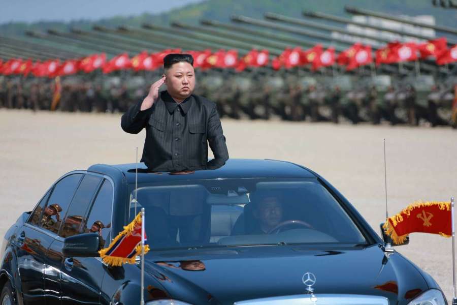 Seoul: North Korean leader Kim Jong-un reviews the military units participating in the country's largest-ever live-fire drill to mark the 85th founding anniversary of its armed forces on April 25, 2017, in this photo released by the party organ Rodong Sinmun the next day. (For Use Only in the Republic of Korea. No Redistribution) (Yonhap/IANS) by .