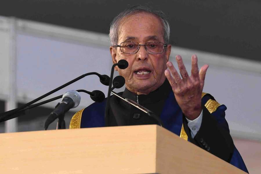 Kolkata: President Pranab Mukherjee addresses at the 52nd Annual Convocation of Indian Institute of Management Calcutta at Joka in Kolkata on April 1, 2017. (Photo: IANS/RB) by .