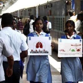 Chennai: School students participate during a programme to raise awareness on tuberculosis on World TB Day at Chennai Railway Station on March 24, 2017. (Photo: IANS) by .