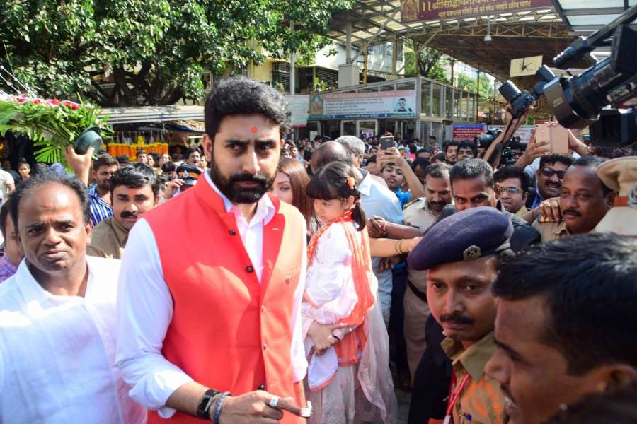 Mumbai: Actors Abhishek Bachchan and Aishwarya Rai Visit at Siddhivinayak Temple in Mumbai on April 20, 2017. (Photo: IANS) by .