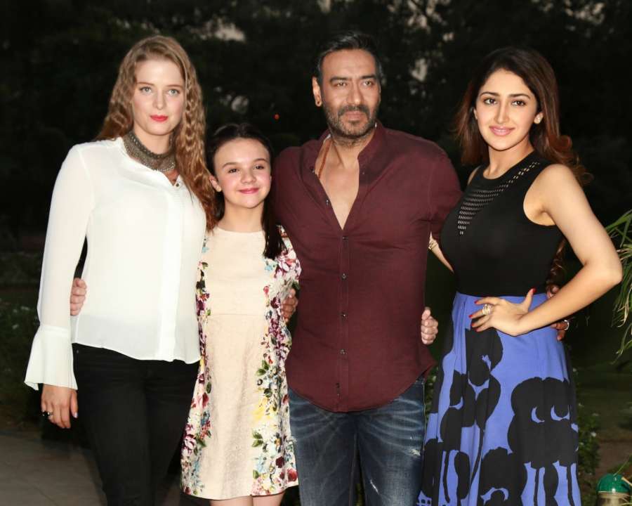New Delhi: Actors Erika Kaar, Abigail Eames, Ajay Devgn and Sayesha Saigal during a press conference to promote their upcoming film "Shivaay" in New Delhi on Oct 25, 2016. (Photo: Amlan Paliwal/IANS) by .