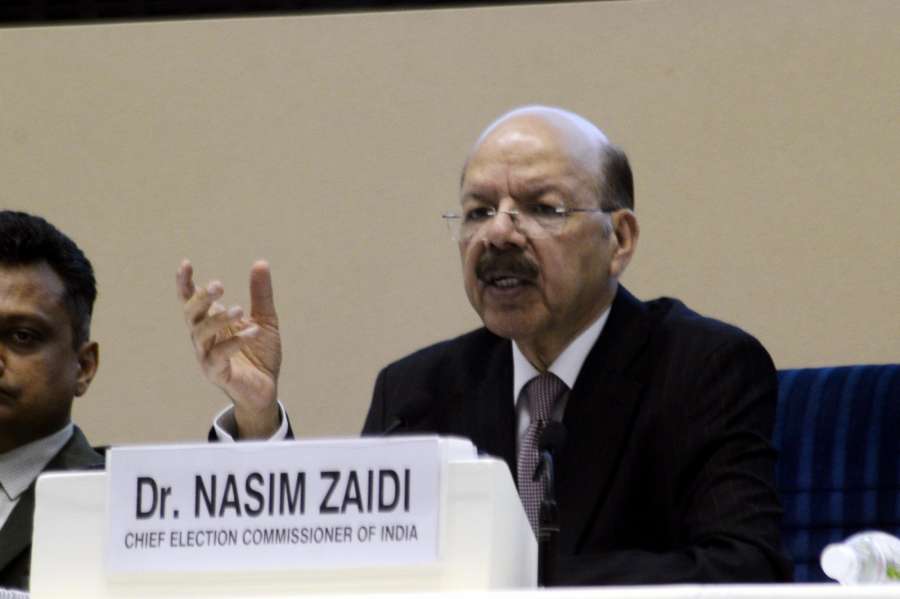 New Delhi: Chief Election Commissioner Nasim Zaidi addresses a press conference on "EVM Challenge" called by Election Commision in New Delhi on May 20, 2017. (Photo: IANS) by .