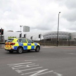 MANCHESTER, May 23, 2017 (Xinhua) -- A police car partrols near the Manchester Arena in Manchester, Britain, May 23, 2017. A total of 22 people, including children, were killed and 59 others injured in a suicide terror attack at Manchester Arena Monday night, police announced on Tuesday. (Xinhua/Han Yan/IANS) (dtf) by .