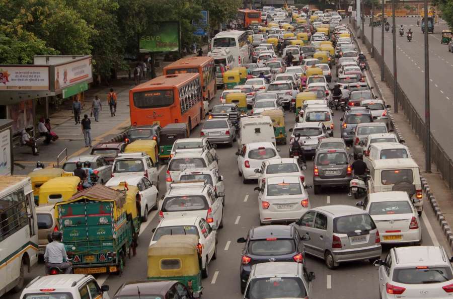 New Delhi: Vehicles crawl on Delhi roads due to traffic congestion on Raksha Bandhan in New Delhi, on Aug 18, 2016. (Photo: IANS) by .