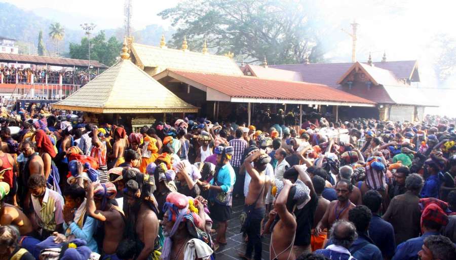 Sabarimala: Devotees throng Sabarimala temple at Pathanamthitta district of Kerala on Dec 26, 2016. At least 40 pilgrims were injured, three of them seriously, in a stampede at the temple (Photo: IANS) by .