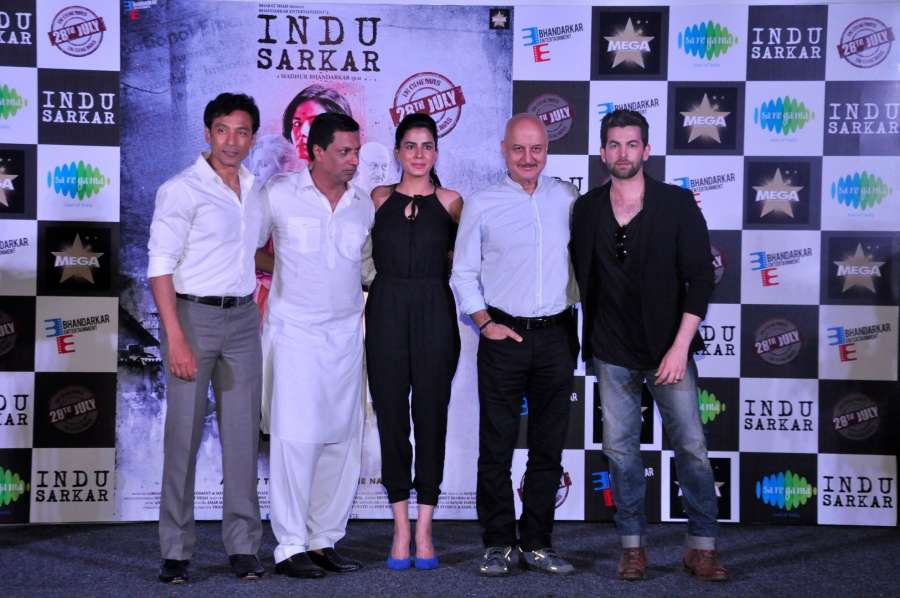 Mumbai: Actors Anupam Kher, Kirti Kulhari, Neil Nitin Mukesh, Tota Roy Chowdhury and director Madhur Bhandarkar during trailer launch of their upcoming film "Indu Sarkar" in Mumbai, on June 16, 2017. (Photo: IANS) by .