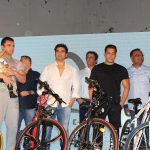 Mumbai: Actors Salman Khan, Sohail Khan, Arbaaz Khan and Ahil during the launch of Being Human electric bicycles in Mumbai on June 5, 2017. (Photo: IANS) by .