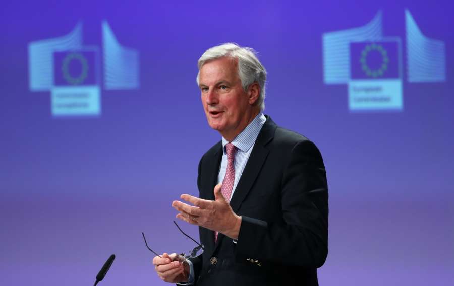 BRUSSELS, May 3, 2017 (Xinhua) -- EU's chief Brexit negotiator Michel Barnier speaks during a press conference at EU headquarters in Brussels, Belgium, May 3, 2017. (Xinhua/Gong Bing/IANS) by .