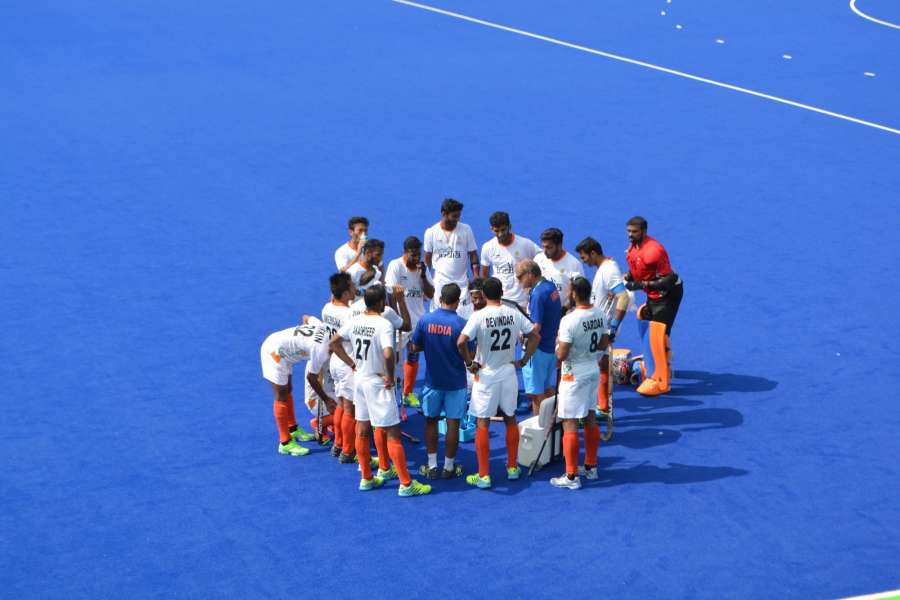Rio de Janeiro: Indian hockey coach Roelant Oltman interact with players during the Pool B match between India and Argentina at the 2016 Rio Olympic Games in Rio de Janeiro, Brazil on Aug 9, 2016. (Photo: IANS) by .