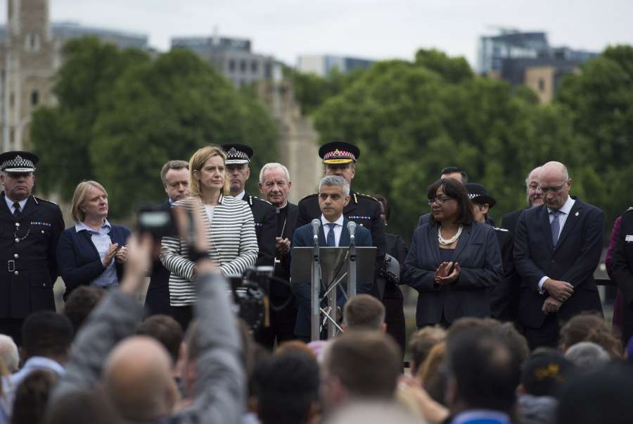 LONDON, June 5, 2017 (Xinhua) -- London Mayor Sadiq Khan (C) attends a mourning for the victims of the London Bridge attack in London, Britain, on June 5, 2017. The London Bridge attack occured on Saturday claimed seven lives and injured 48 others. (Xinhua/IANS) by .