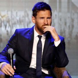 BEIJING, June 1, 2017(Xinhua) -- FC Barcelona's striker Lionel Messi of Argentina reacts during a press conference of Messi China Tour in Beijing, captial of China, on June 1, 2017. (Xinhua/Wang Lili/IANS) by .