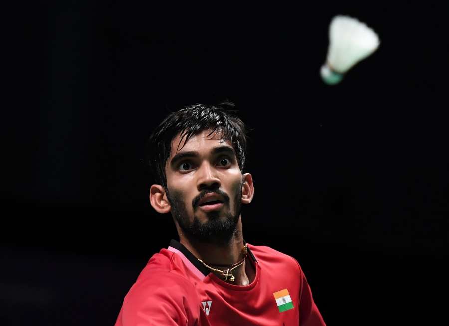 GOLD COAST, May 26, 2017 (Xinhua) -- Kidambi Srikanth of India competes during the men's singles match of Group 1 against Chen Long of China at TOTAL BWF Sudirman Cup 2017 in Gold Coast, Australia, May 26, 2017. Chen Long won 2-0. (Xinhua/Lui Siu Wai/IANS) by .