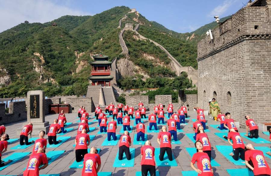 Beijing: Celebration of the third International Day of Yoga underway at the Great Wall of China on June 20, 2017. (Photo: Gaurav Sharma/IANS) by .