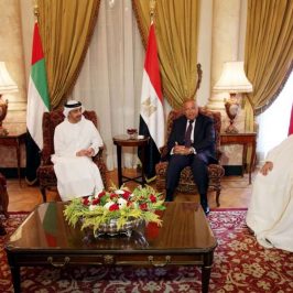 CAIRO, July 5, 2017 (Xinhua) -- Egyptian Foreign Minister Sameh Shoukry (2nd R) meets with Saudi Foreign Minister Adel Al-Jubeir (1st L), United Arab Emirates (UAE) Minister of Foreign Affairs Sheikh Abdullah Bin Zayed (2nd L) and Bahraini Foreign Minister Sheikh Khalid bin Ahmed Al Khalifa (1st R) in Cairo, Egypt, on July 5, 2017. Egyptian Foreign Minister Sameh Shoukry said on Wednesday that Qatar's response to the demands of Egypt and Gulf countries was "very negative." (Xinhua/STR/IANS) by .