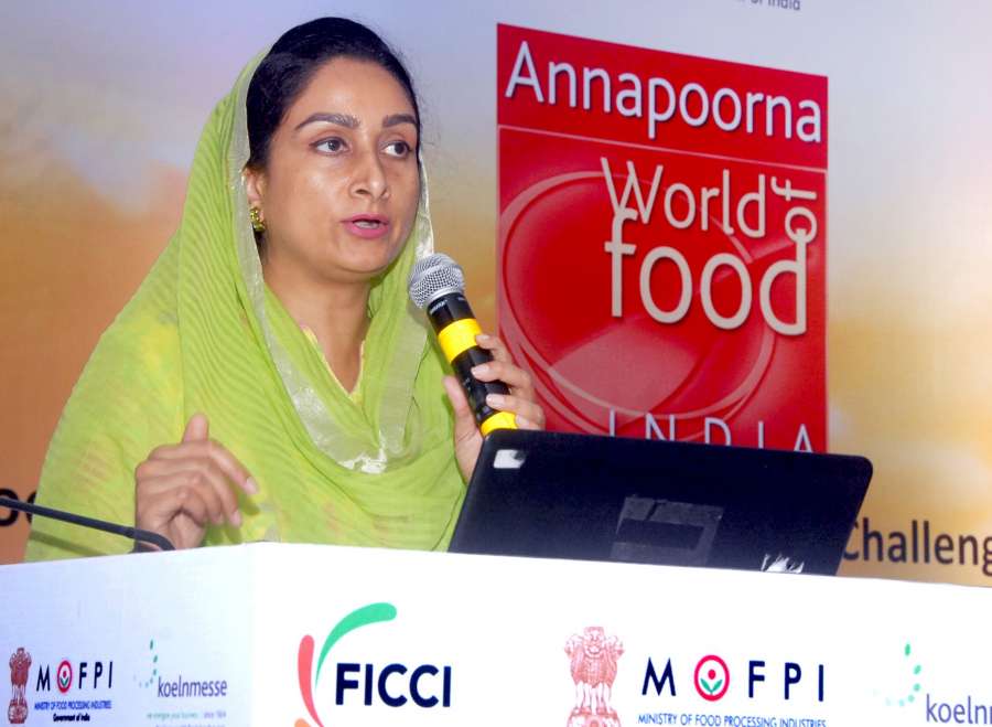 Mumbai: Union Minister for Food Processing Industries Harsimrat Kaur Badal addresses at the âAnnapoorna World Food â Food retail in India opportunities Challenges and Trendsâ conference, in Mumbai on Sept 22, 2016. (Photo: IANS/PIB) by .