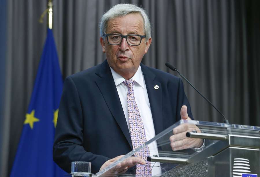 Brussels: EU Commission President Jean-Claude Juncker speaks during a joint press briefing at the end of a two-days EU Summit in Brussels, Belgium, June 23, 2017. (Xinhua/Ye Pingfan/IANS) by .