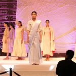 Gandhinagar: Models walk the ramp at the India Handloom Brand fashion show on second day of the Indian Textiles 2017 at Mahatma Mandir in Gandhinagar on July 2, 2017. by .